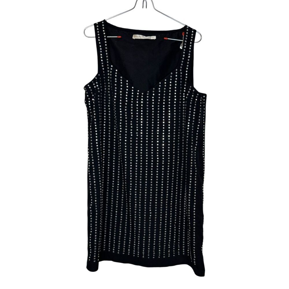 Susana Monaco Womens Dress Midi Back Side Zip‎ Beaded Sleeveless V-Neck Medium